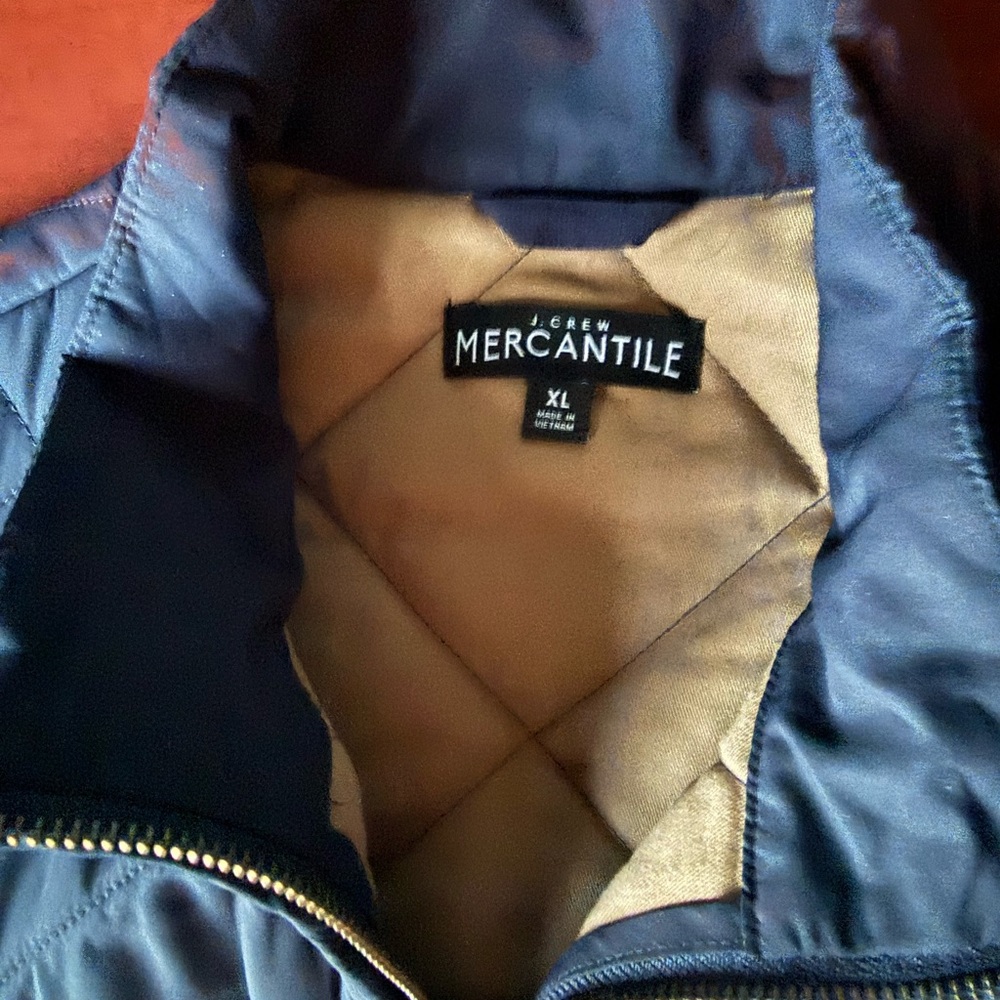 J. Crew Navy and Tan Quilted Puffer Jacket